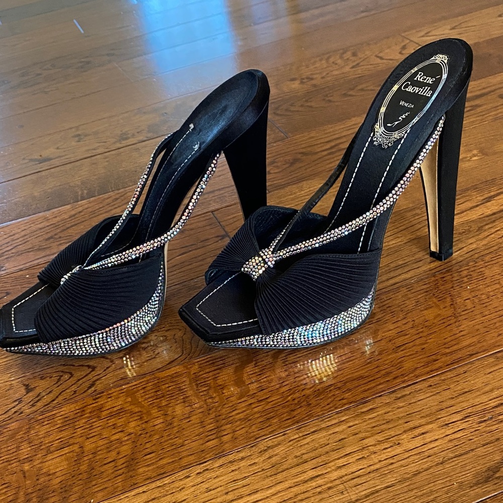 Vintage Rene Caovilla Black Heels with Swarovski Crystals
